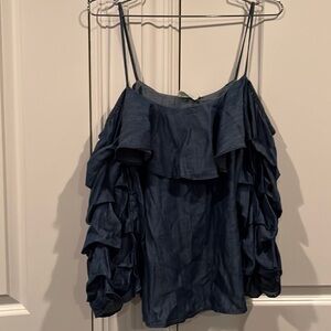 𝅺navy blue ruffle off the shoulder top. Size small.